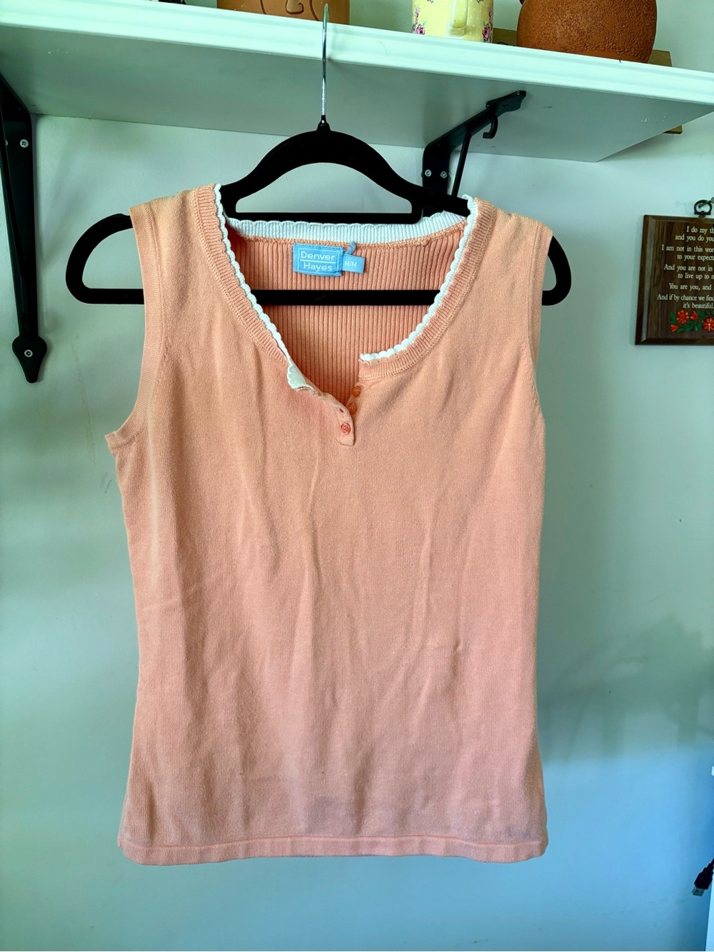 Peach Sleeveless Knit Tank with White Trim